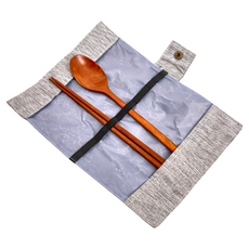 MH家居 原木隨身餐具組 深灰色 龍眼木, 筷子 + 湯匙, 1組