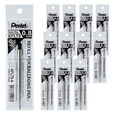 Pentel 飛龍文具 B450 KFLT8-A 0.8mm原子筆替芯, 黑色, 12支