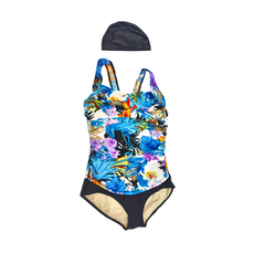 Summer love 夏之戀 大女連身三角泳衣+泳帽, 附贈活動式罩杯, 3L, E1672395205