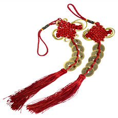 馥瑰馨盛 幸福五帝錢掛件 Set 2, 總長約31CM, 銅幣直徑約2.3CM, 結繩材質, 帶來美好祝福, 顏色隨機, 1組