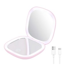 三色無極調光 LED摺疊化妝鏡 大(23 x 17.5cm), 粉色款, 1個