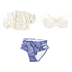 愛北鼻 女款INS爆款一字領比基尼三件組, M, 白色