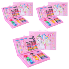 JAR 嚴選 水彩畫筆86件套裝禮盒 兒童繪畫套裝 美術用品, 粉色, 3盒