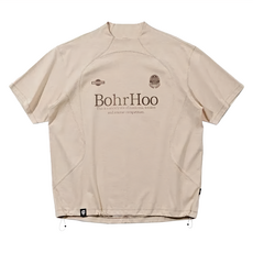 BOHRHOO 涼感拼接機能短袖 花棕 M, 奶咖