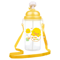 PiYOPiYO小鴨彈跳水壺彈跳杯蓋設計可調式揹帶, 黃色, 500ml, 1個
