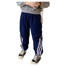 愛北鼻 兒童德絨秋冬神褲 藏青直條紋, 120碼