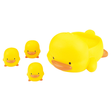 PiYOPiYO小鴨家族水中有聲玩具組4入裝抓握容易可漂浮浴缸玩具, 黃色, 1組
