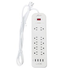 Mayka 明家 10插1開關延長線 4孔 USB 4.8A 1650W 防雷擊突波吸收 4N級高導電率銅材 750℃耐高溫防火材質, 1.5m, SP-A023U4-5, 1條