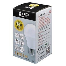 APEX 球泡 10W 3000K 全電壓 E27 暖白色 LED 燈泡, 暖白/黃光/3000K, 1個