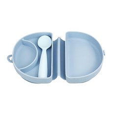 miniware 微兒 合掌包湯匙組 外出矽膠餐盤(附湯匙), 藍色, 1組, 矽膠合掌包 + 湯匙