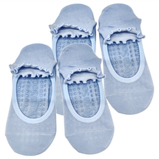 NicoFun 愛定做 女款捲捲花邊防滑瑜珈襪 2雙 天空藍 100%精梳棉