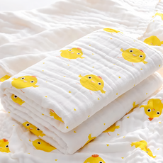 六層棉紗嬰兒浴巾 柔軟透氣四季蓋毯, C寬邊六層小黃雞, 1條