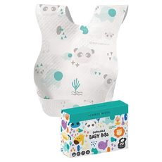 MARCUS&MARCUS 拋棄式防水圍兜，35 x 24 公分，不織布/吸水紙/PE塑膠膜, 大象貓熊, 20個, 1盒