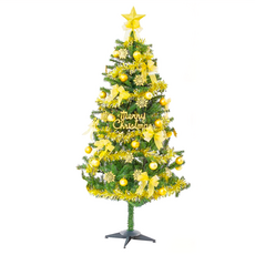 摩達客 特仕幸福型裝飾綠色聖誕樹金色年華系配件 含50燈LED燈串, 高約120cm 底部直徑約60cm, 綠色 + 金色