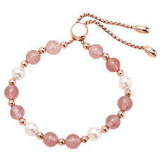 草莓晶 珍珠造型手鍊 手串, 顏色隨機, 可調節