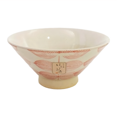 粉引赤葉紋飯碗 - 日本製 寬13cm 高6cm 容量250mL, 粉色 + 白色, 1個
