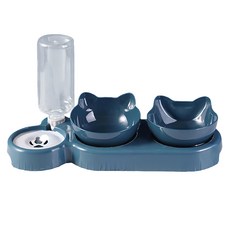 兩用雙貓碗 雙碗, 深藍色, 1個