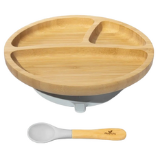 Avanchy 有機竹製吸盤式餐盤套裝組, 灰色, 1組