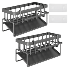 咪咪購物 廚房水槽瀝水架 ABS 有桿 附免釘貼片, 1層, 2個, 灰色