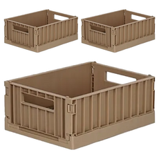 FAD 貨櫃折疊收納盒 無蓋, 21.3 x 14.5 x 8.3cm, 奶茶棕, 3個