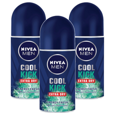 NIVEA 妮維雅 男士止汗爽身乳液 瞬間酷涼系列 激爽制汗 COOL KICK, EXTRA DRY, 48H止汗抑味, 柑橘, 50ml, 3瓶