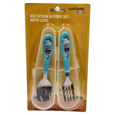 cuitisan 酷夢系列 不鏽鋼兒童餐具 237 x 133 x 28mm, 湯匙 + 叉子, 小斑馬 愛麗絲藍, 1組