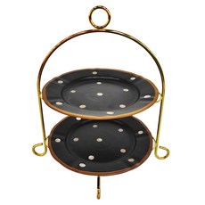 JUST HOME 圓點陶瓷雙層蛋糕盤架組, 附盤子2個, 黑色系, 5740-07A, 1組
