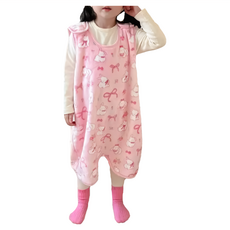 愛北鼻 兒童款背心式法蘭絨 無痕, 110碼, 粉領結白兔