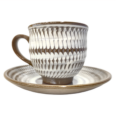 白刻紋 杯皿組 日本制 陶瓷 180mL, 1組