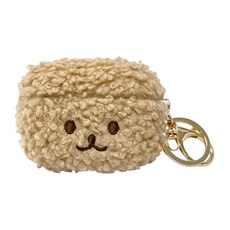 Timo 超Q捲捲毛刺繡 耳機保護套 附掛勾, 雙色可選, TPU+毛茸材質, 棕色, 1個