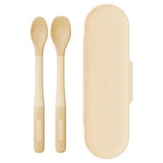 MOYUUM 彎曲餵食雙匙組 韓國製, 1組, 奶油黃