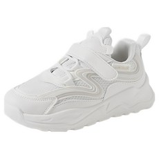 ChakanShoes 兒童款 綁帶魔鬼氈運動鞋, 210mm 白色 - 舒適透氣，安全防滑