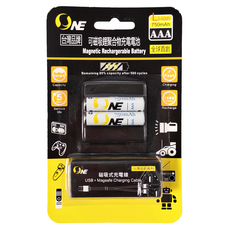 o-one AAA 可磁吸鋰聚合物充電電池 2入 750mAh 可重複充電1000次, 1組