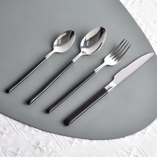 Homely Zakka 不鏽鋼餐具4件組 304不鏽鋼材質, 餐刀23 x 1.8cm + 餐叉21.5 x 2.6cm + 湯匙21.5 x 4cm + 點心匙18 x 3.5cm, 極致黑潮, 1組