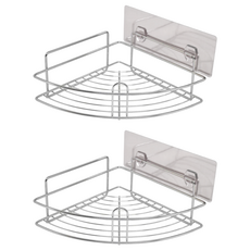 Easy 易立家 無痕掛勾扇形角落架, 304不鏽鋼, 免釘免鑽, 防水防鏽, 尺寸: 不鏽鋼架23 x 23 x 10cm/貼片22 x 7.5cm, 透明色, 2個