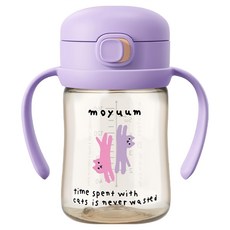 MOYUUM PPSU彈蓋吸管學飲水杯 SOOSOOJIN聯名款, 170ml, 1組, 貓咪夢境/葡萄紫