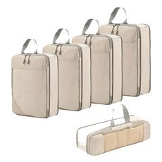 旅行壓縮收納袋5件組, 米色 - ..., S 20 x10 x 30cm + M 25 x 10 x 36cm + L 30 x 10 x 40cm + XL 39 x 10 x 40cm + 橫 34 x 9 x 12cm
