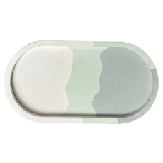 經典三色水泥底盤 橢圓形盤 綠色調三色, 18 x 9.6 x 2cm, 1組