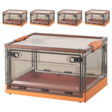 三開收納箱, 51 x 36 x 29.5cm, 粉粉橘 + 透明, 5個