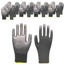 JIAHON 嘉鴻牌 合手型棉紗手套/PU塗掌手套, 黑色, 1包