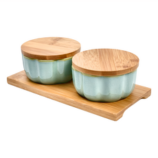 HOLA 和樂家居 陶瓷點心碗組附托盤 23 x 12 x 5.8cm 750g, 花型綠, 1個