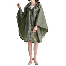 樂居家 加寬款 素面前開式斗篷雨衣 F0592 360g, XL(160~180cm), 軍綠色
