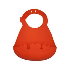 PUKU 藍色企鵝 果凍Q造型圍兜 食品矽膠材質 寬大口袋 立體口袋設計 四段式調整, 螃蟹 紅色, 1個