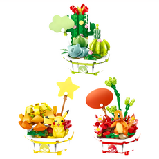 KEEPPLAY 奇妙積木 QMAn 啟蒙積木 寶可夢盆栽系列積木Set (三件組): 皮卡丘 + 小火龍 + 妙蛙種子, 1組