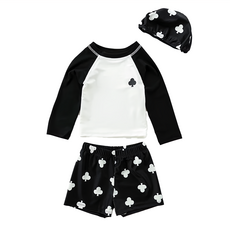 男童長袖分體泳衣組 泳綸+氨綸, 4XL, 梅花A