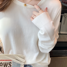 薄款圓領羊絨長袖打底衫 肩寬34cm 胸寬42cm 袖長49cm 長54cm, 白