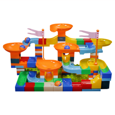 NuKanTe 紐康特 大顆粒積木 180顆粒軌道球 積木 + 2片小底板 3歲以上, 黃色 + 綠色 + 橘色, 1盒