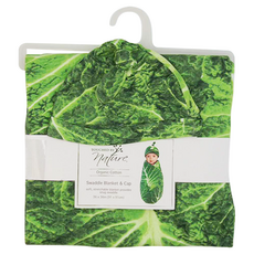 TOUCHED BY nature 有機棉嬰兒抱毯包巾毯 + 帽子組 柔軟彈性毯, 包巾毯91 x 91cm 帽子0~6個月, 高麗菜 綠色