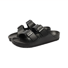 雙排扣軟底防臭防滑耐磨 EVA材質 家居戶外浴室拖鞋, 黑色, 45cm