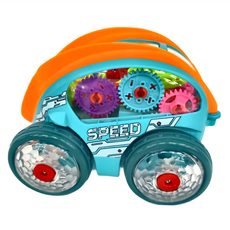 KIDMATE 晶彩特技翻轉車，機械原理齒輪轉動, Orange, Blue, Multi-color, 10.5 x 11 x 13.5cm, 1個